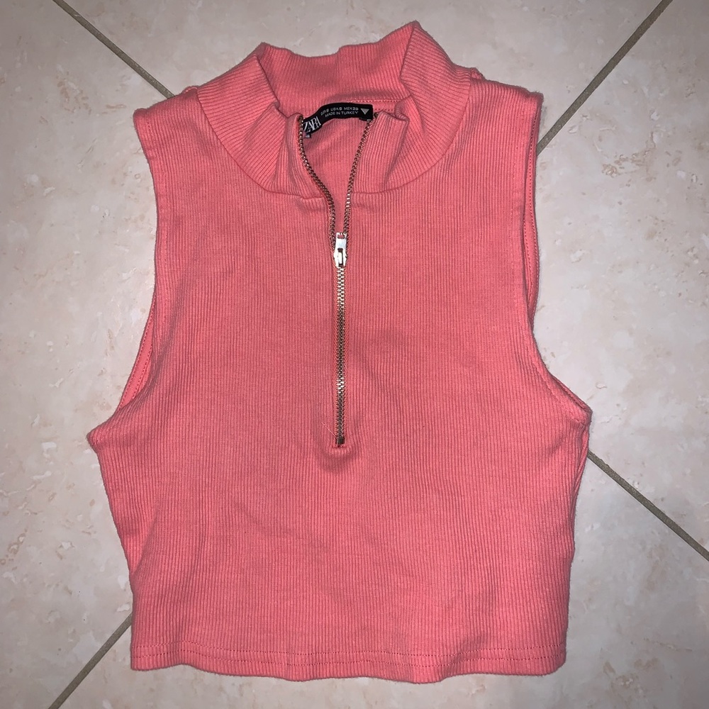 ZARA - Coral Half Zip Crop Top - Small